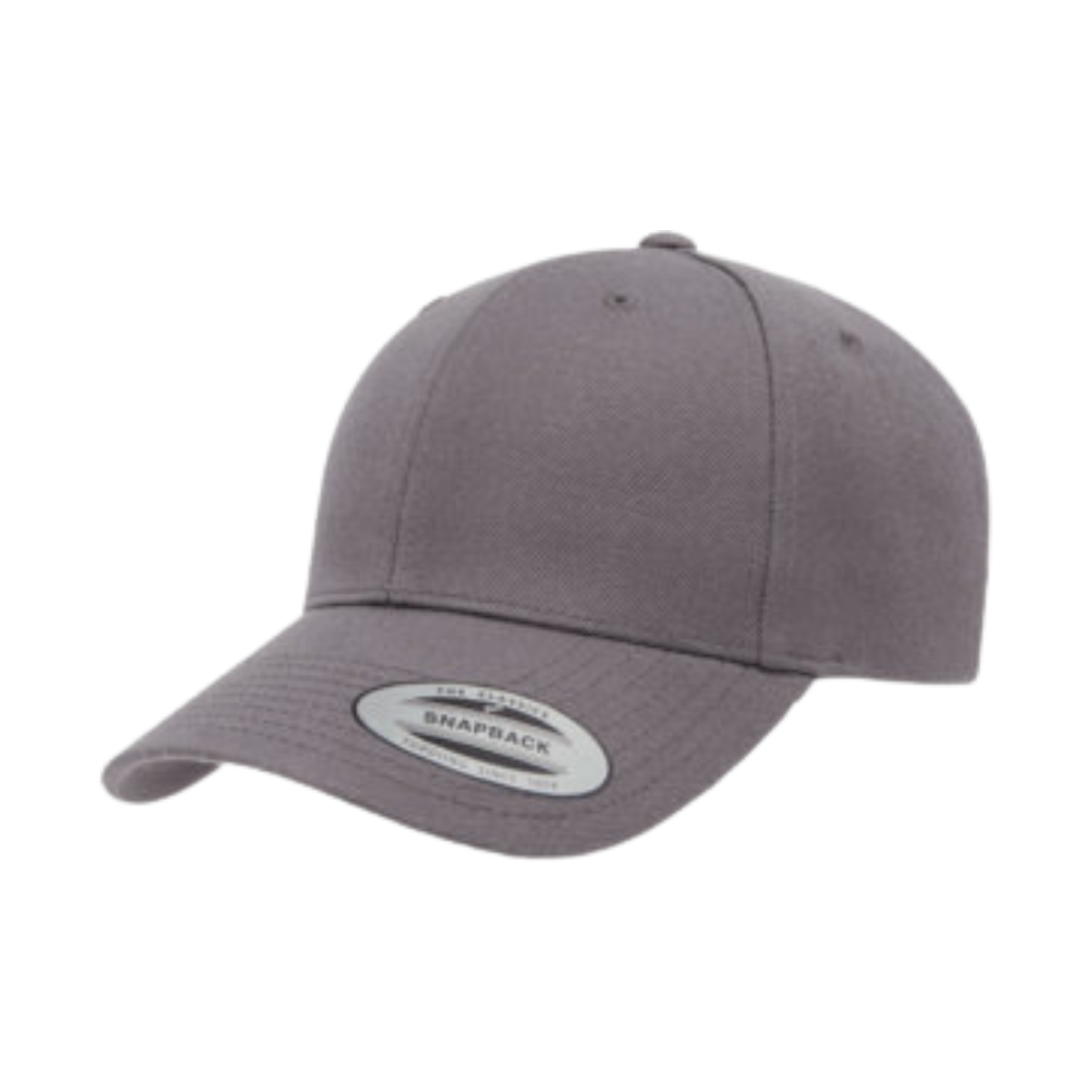 dark grey Yupoong 6789M premium curved bill snapback hat