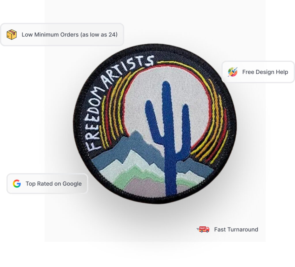 custom woven patches in different shapes and colors