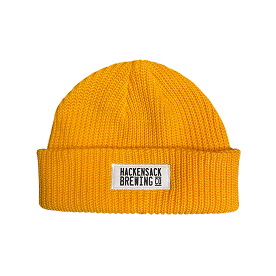 custom beanie with sewn-on patch