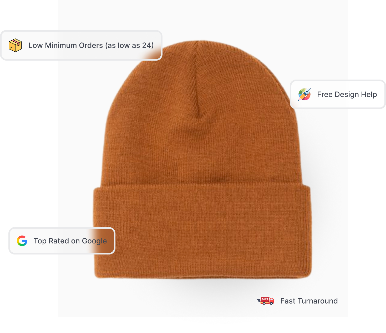 Custom beanies with embroidered logos and patches by Consolidated Ink