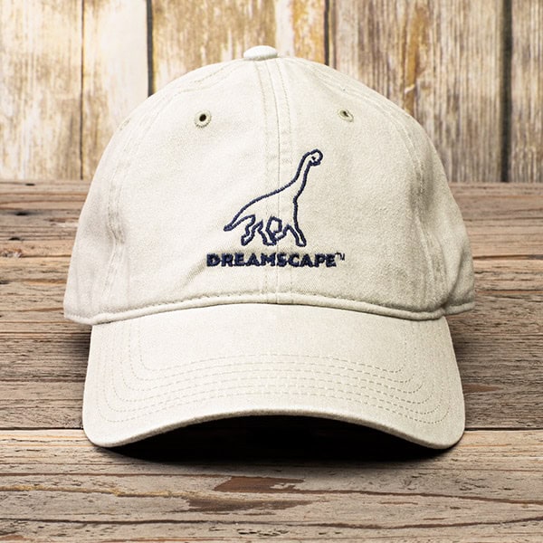 Khaki Dad hat with dinosaur embroidery