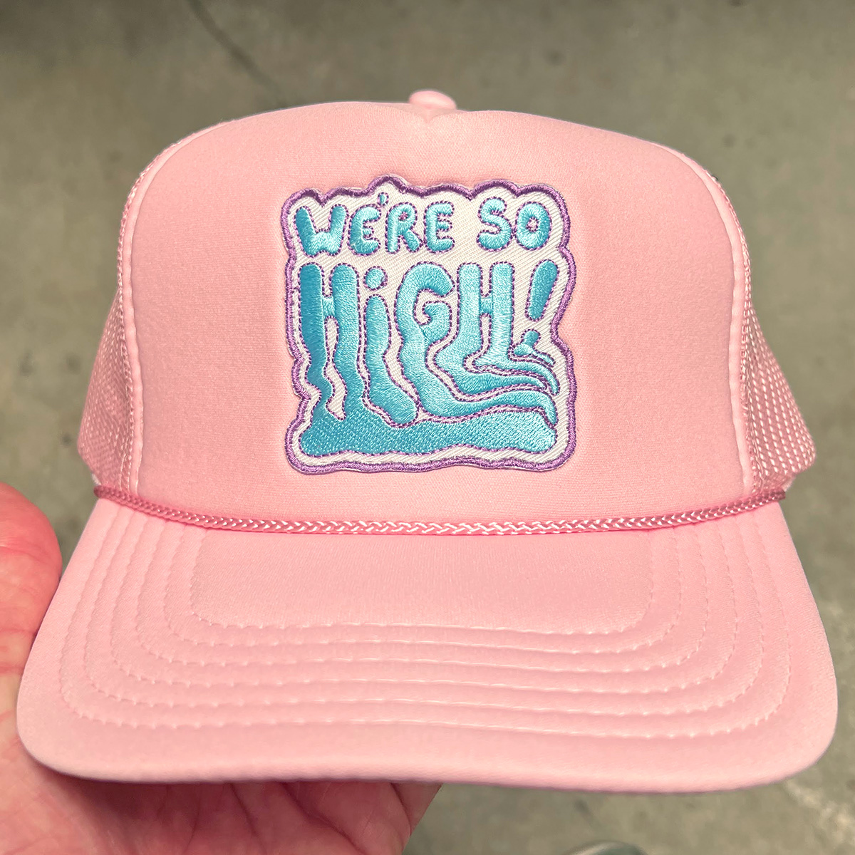 pink otto foam trucker hat with custom patch