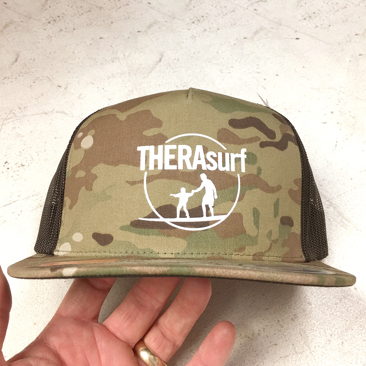 Yupoong 6006 camo five-panel trucker hat