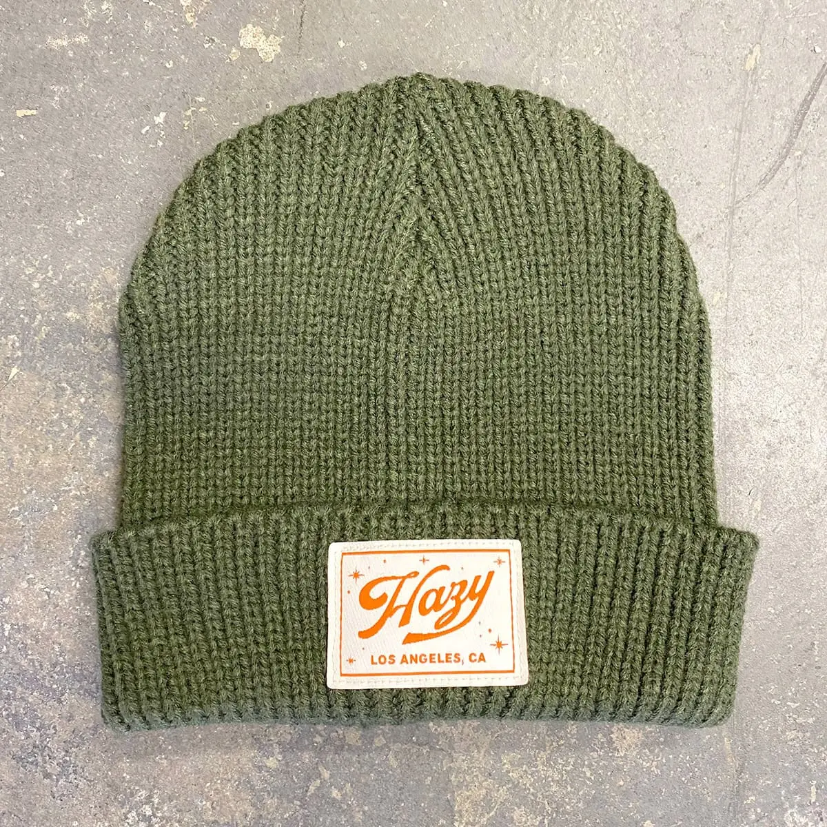 Custom beanie with woven label on the cuff