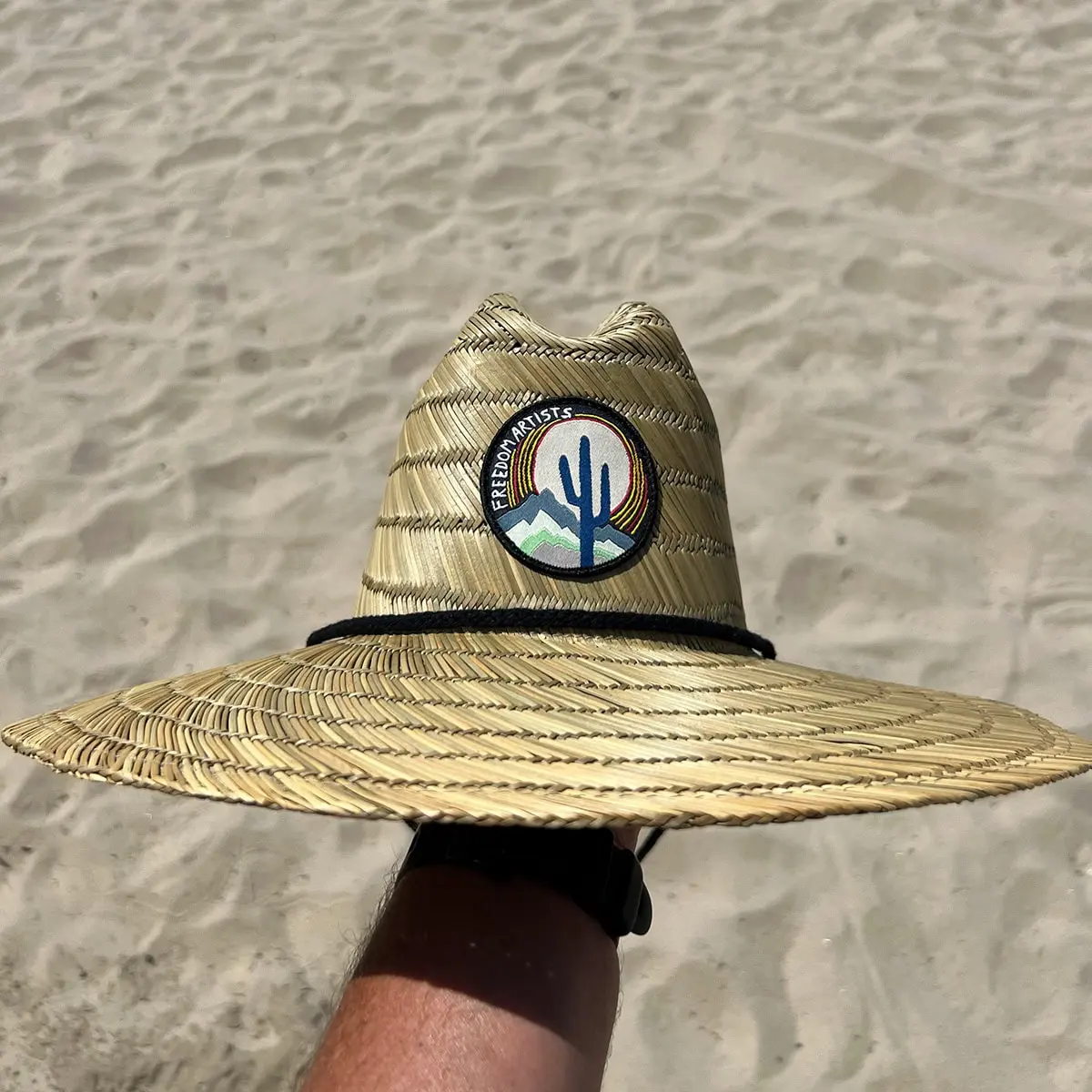 custom straw lifeguard hat with logo patch