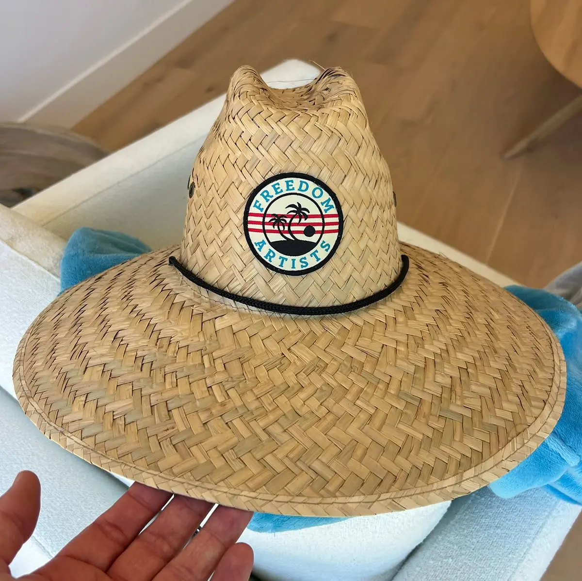 straw lifeguard hat with round woven patch