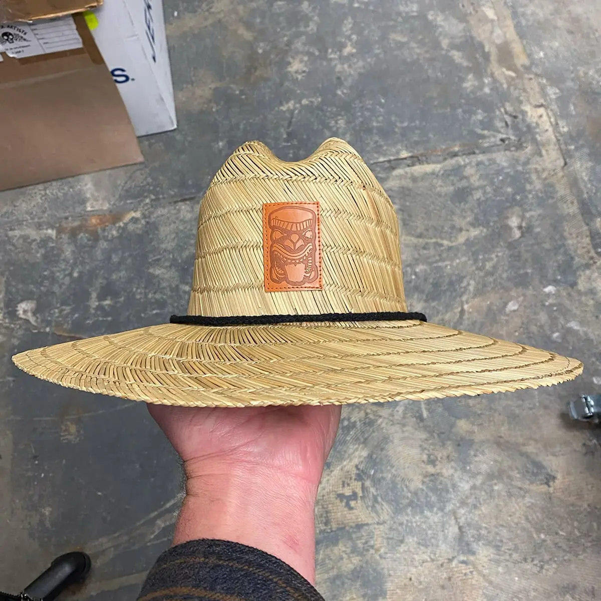 straw lifeguard hat with leather patch