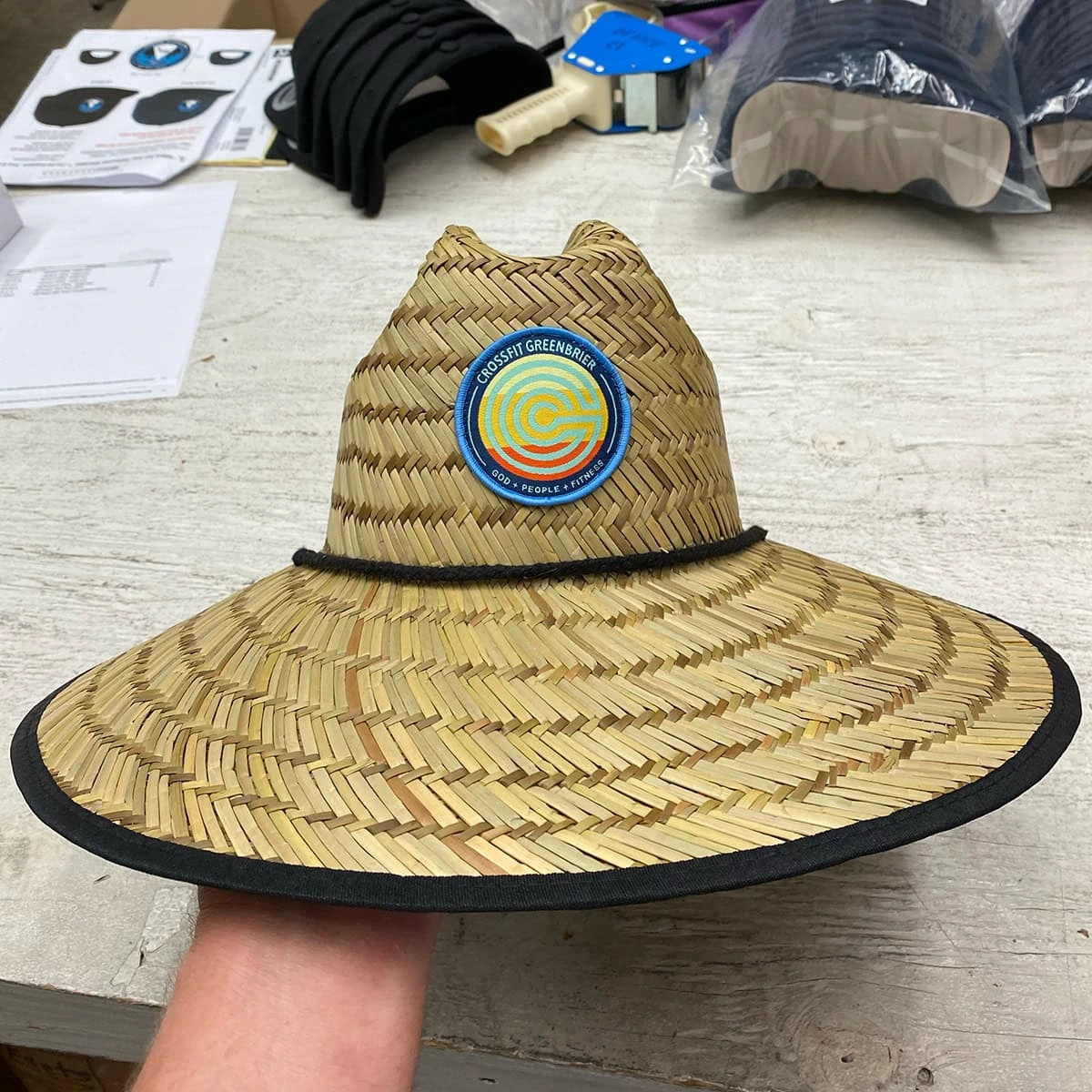 natural straw hat with custom patch