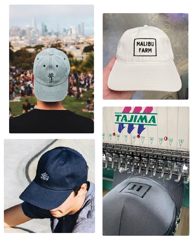 custom embroidered dat hats being produced with your logo