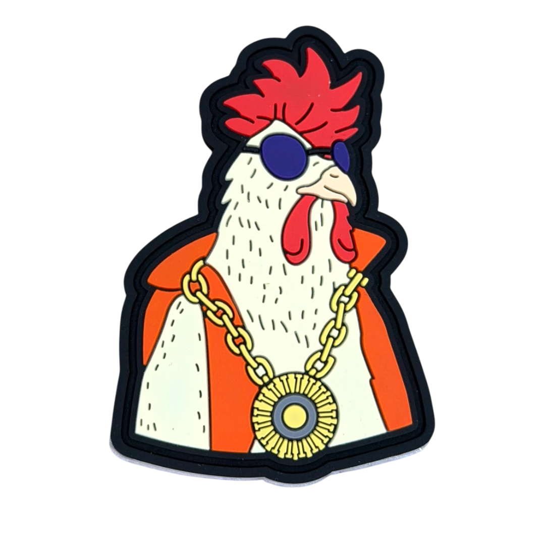 2D custom shape PVC patch with cartoon rooster character