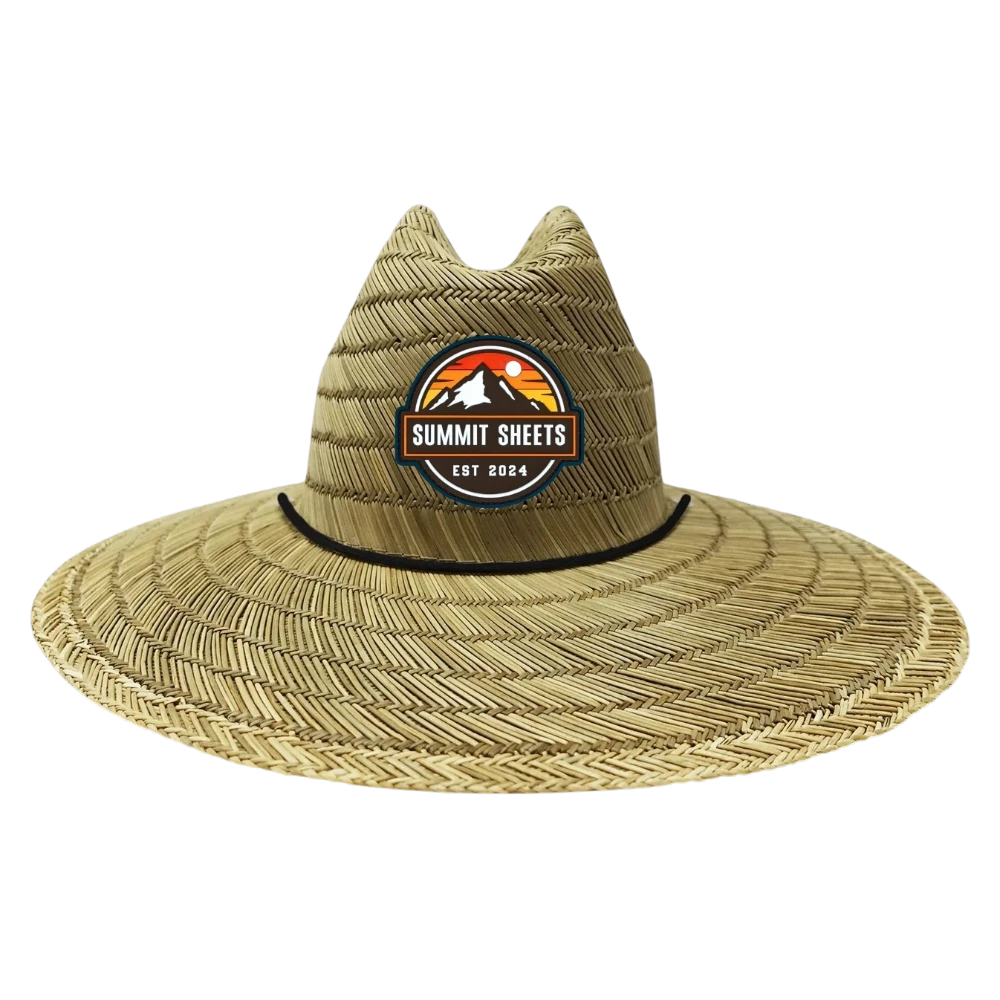 natural straw lifeguard hat with black rope and PVC patch, Lost Hat Co Natty Wake
