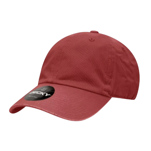 Decky 205 relaxed washed cotton dad hat in cardinal, blank 6-panel cap for custom embroidery