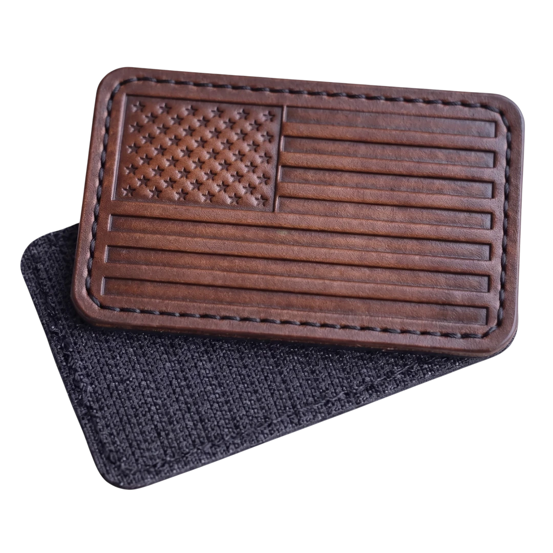 leather patch shown with hook and loop backing option