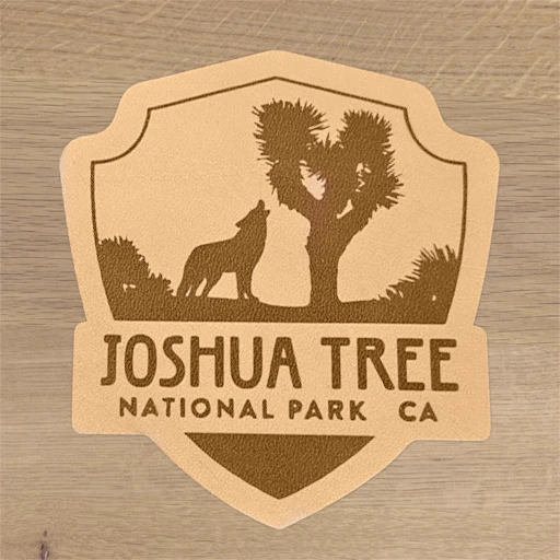 natural leather shield shape patch with laser engraved national park design