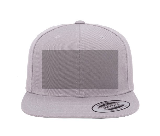 Full front embroidery placement on a custom snapback hat