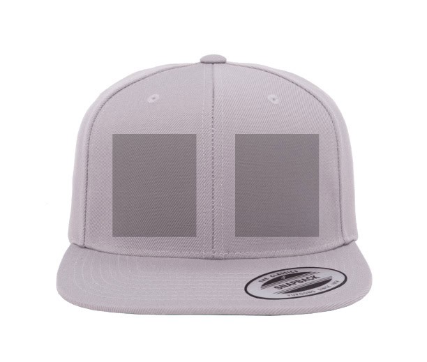 Left and right front panel embroidery placement on a snapback