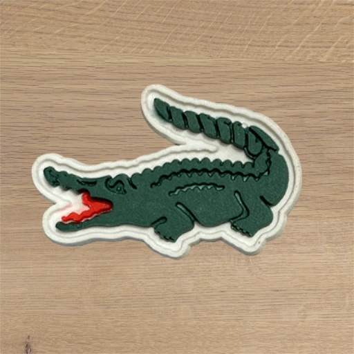 green custom shape PVC rubber label with crocodile logo