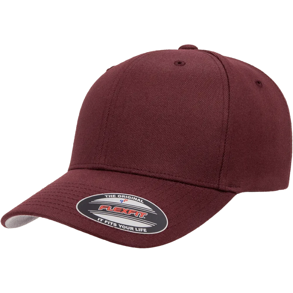 maroon wool blend fitted hat, Flexfit 6477