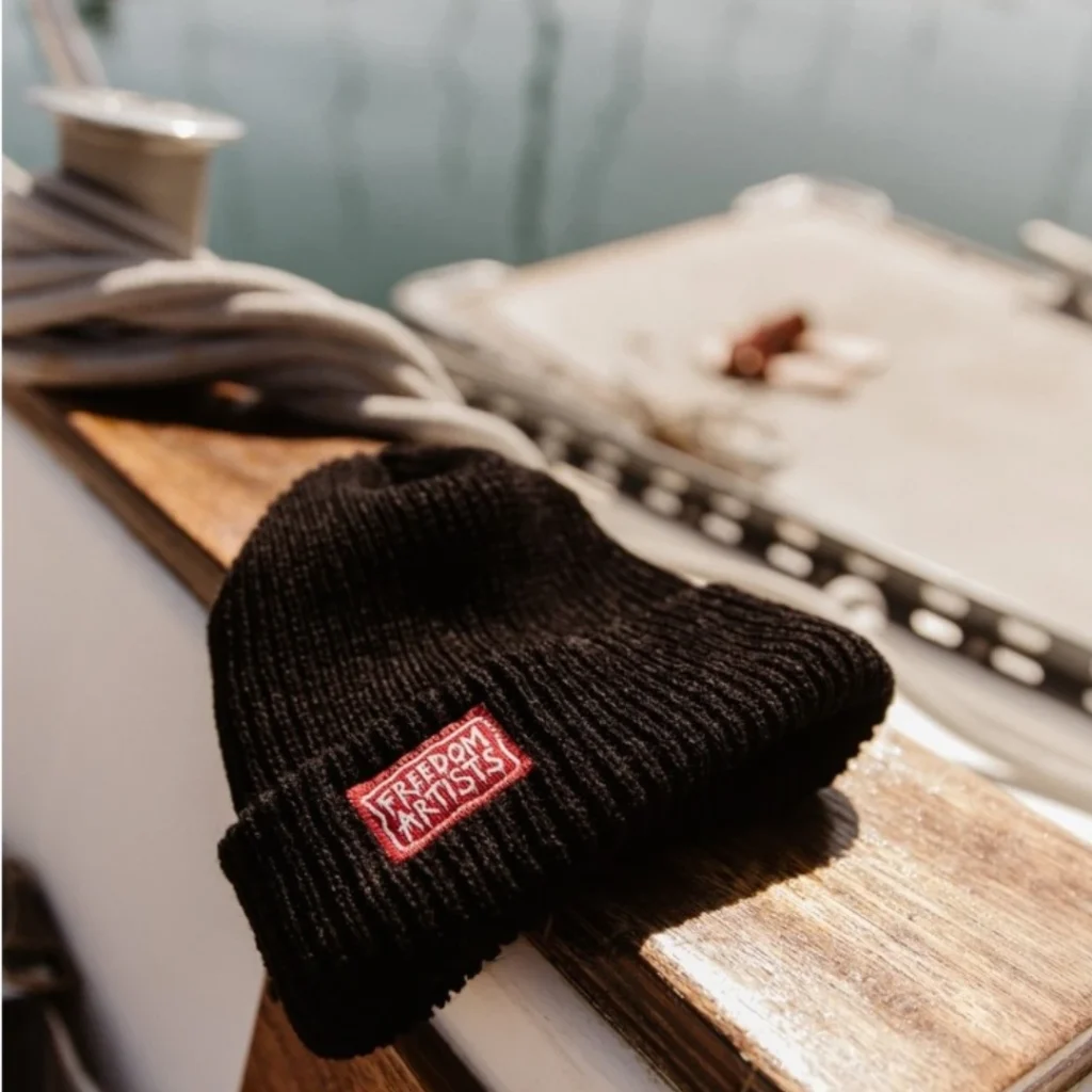custom patch beanie with custom printed tag