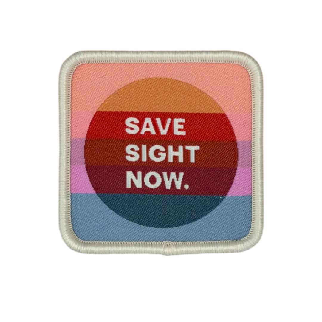 square woven patch with stitched merrow border edge