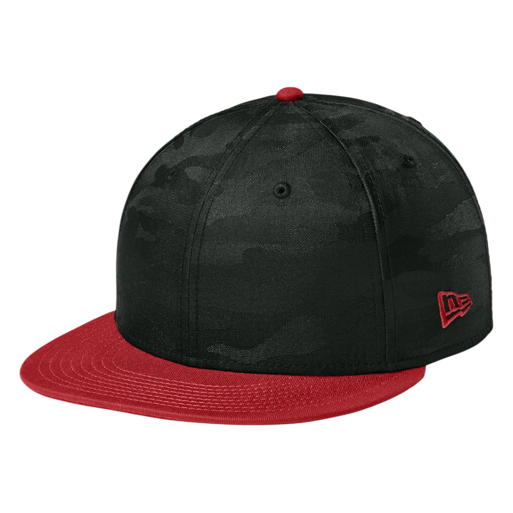 black camo and scarlet New Era NE407 flat bill snapback hat