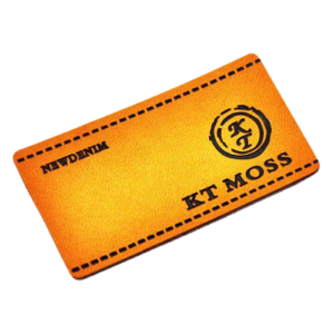 orange leather label for jeans with printed logo design