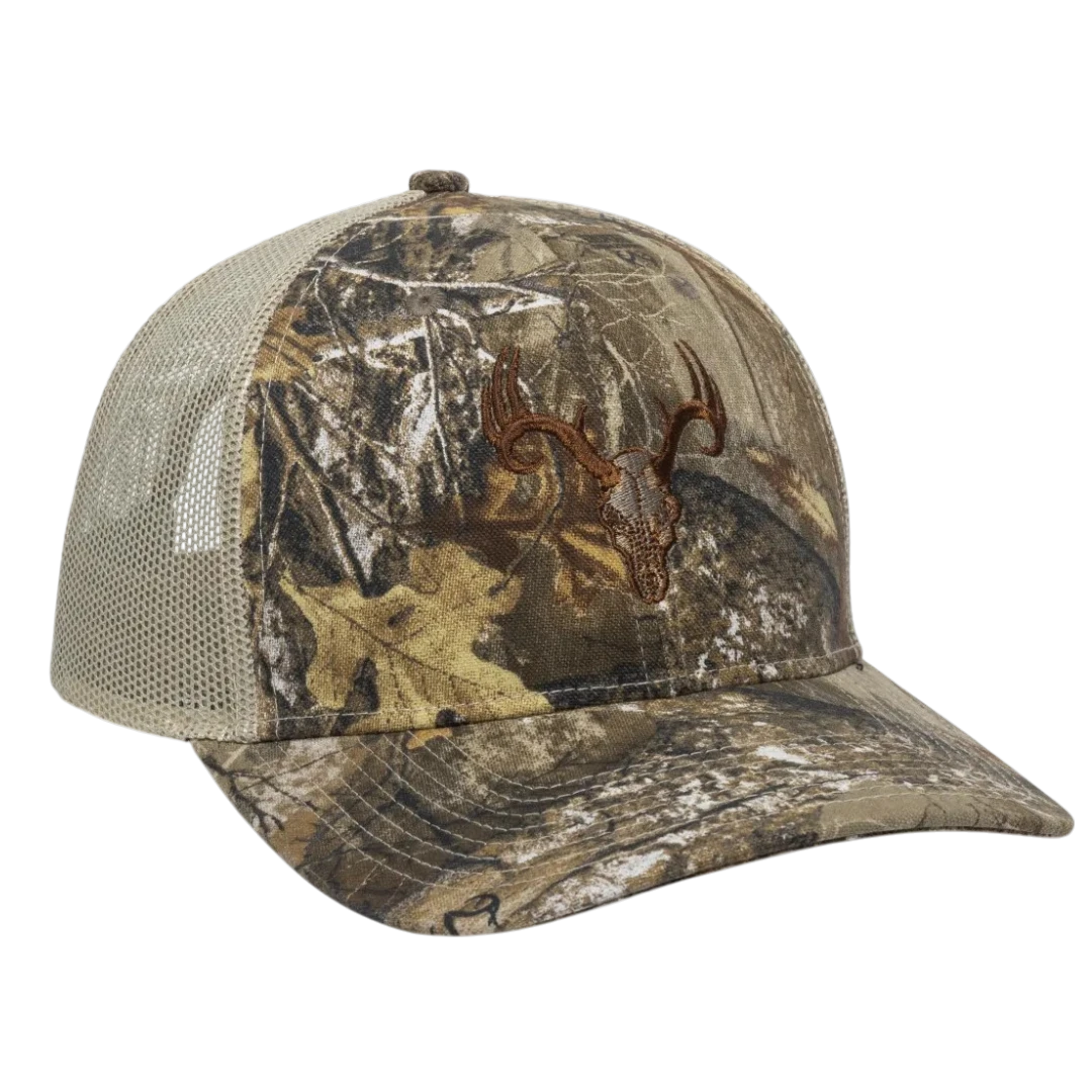 Outdoor Cap OC771CAMO Realtree Edge trucker hat with custom leather patch