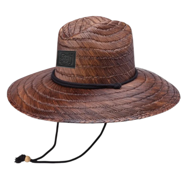 dark brown straw lifeguard hat with leather patch, Peter Grimm Costa
