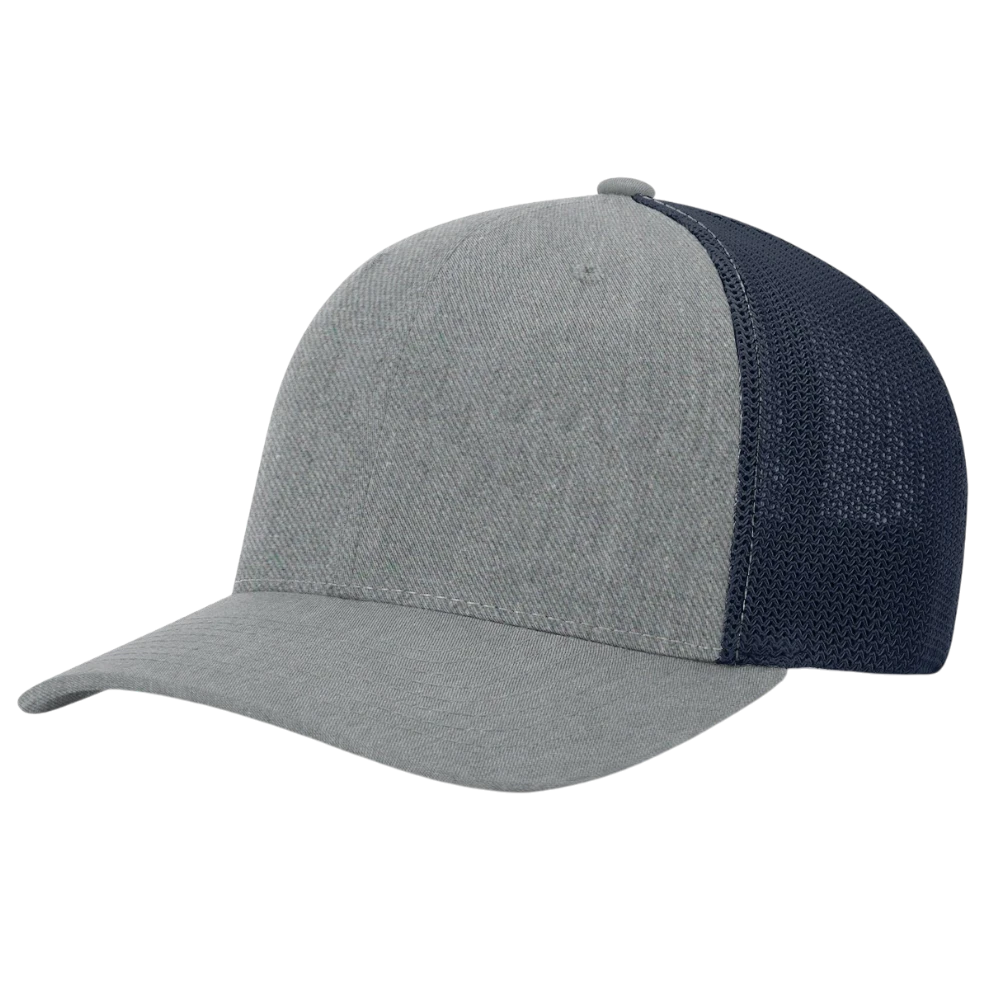 heather navy R-Flex fitted trucker hat, Richardson 110