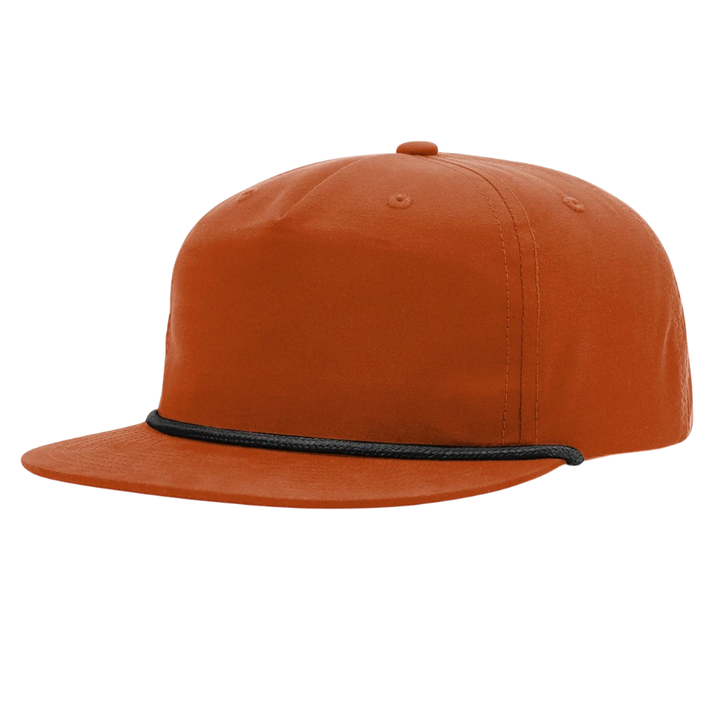 dark orange Richardson 256 Umpqua rope snapback hat with black rope cord