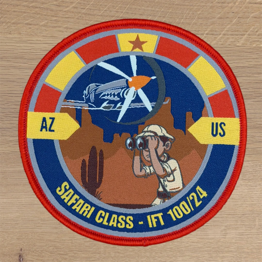 large circle woven patch with detailed aviation class design