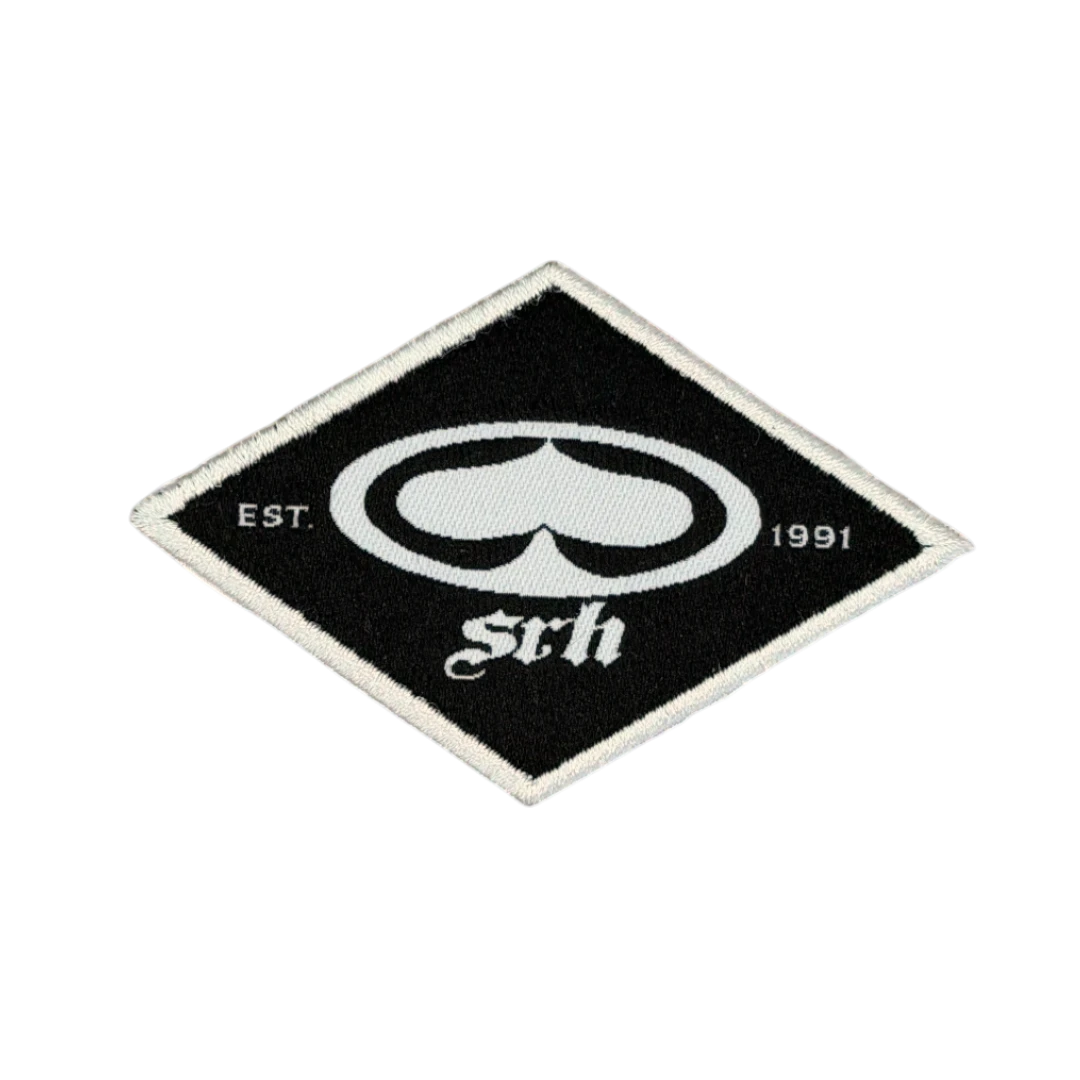 woven patch with satin stitch heat cut border