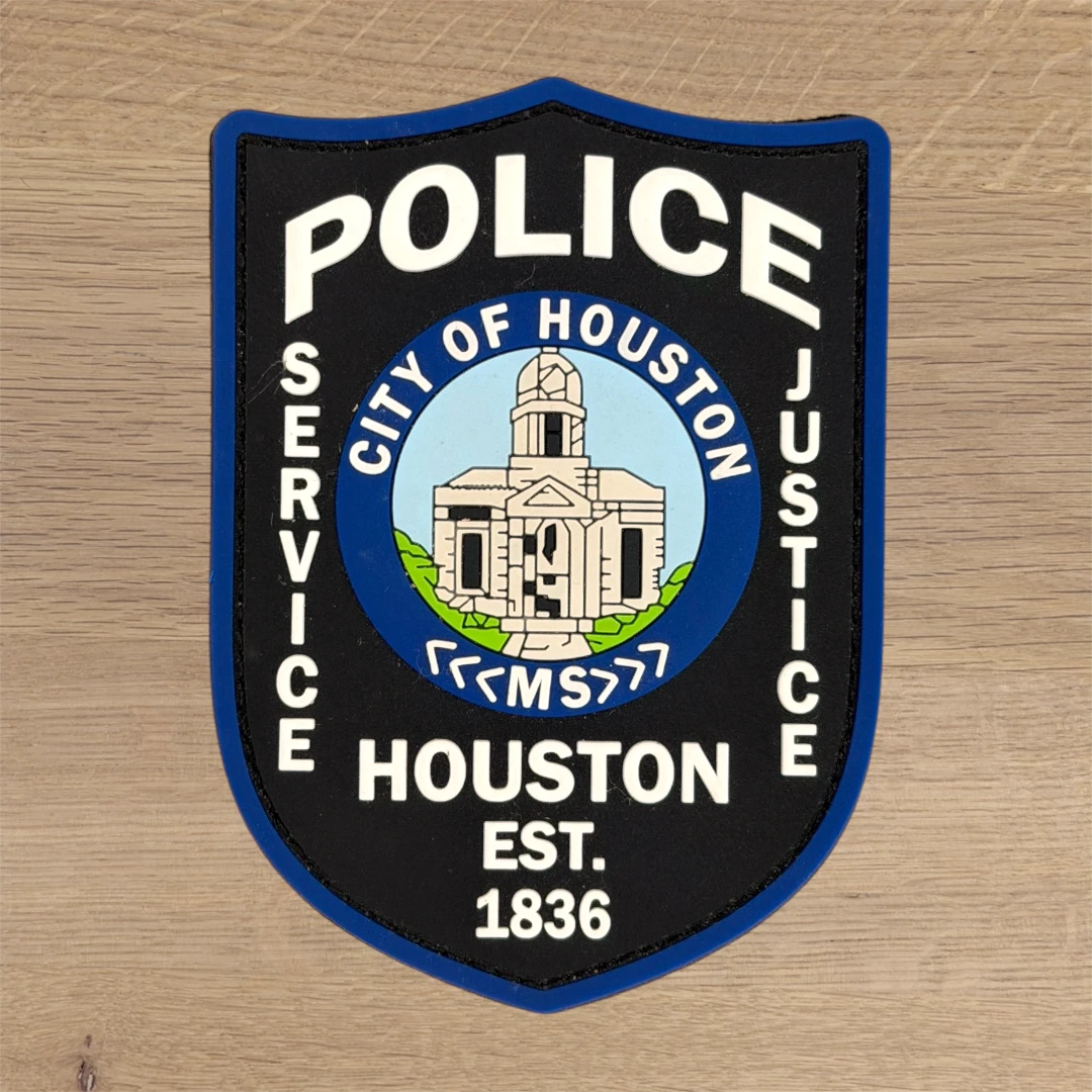 black PVC shield patch with Houston police department badge