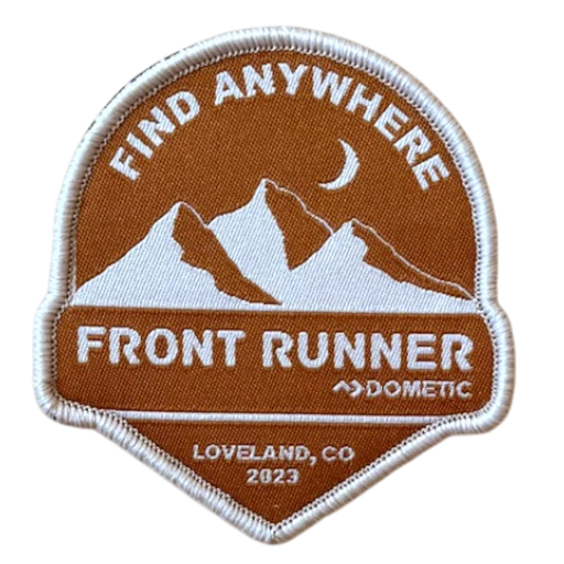 custom shape woven patch with mountain badge design and hook & loop backing