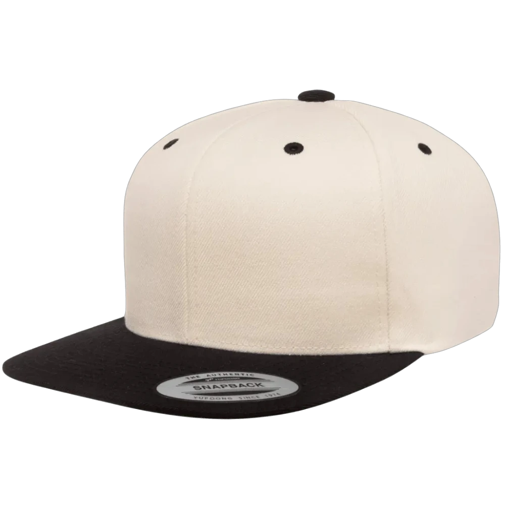 natural black Yupoong 6089M premium flat bill snapback hat