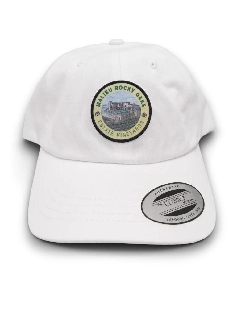 White Yupoong 6245CM dad hat with woven patch